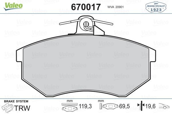 VALEO 670017 ÖN BALATA PASSAT 1.8 (88-96)  AUDI 80 A41.6 1.9TDİ (