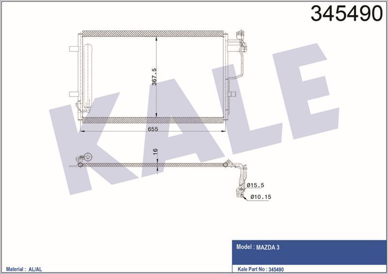 Kale 345490 Radyatör Klima Mazda 3 2009 Sonrası Kurutucu Ile Bbp2-61-480B