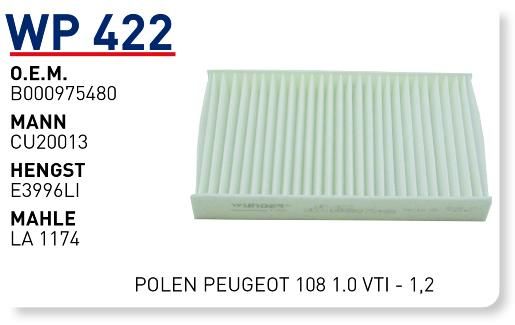 WUNDER WP422 POLEN FİLTRESİ - TOYOTA AYGO II 1,0-1,2