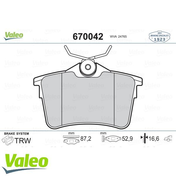VALEO 670042 ARKA BALATA P308 SW 1.4 16V-1.6 16V-2.0-1.6 HDI-2.0