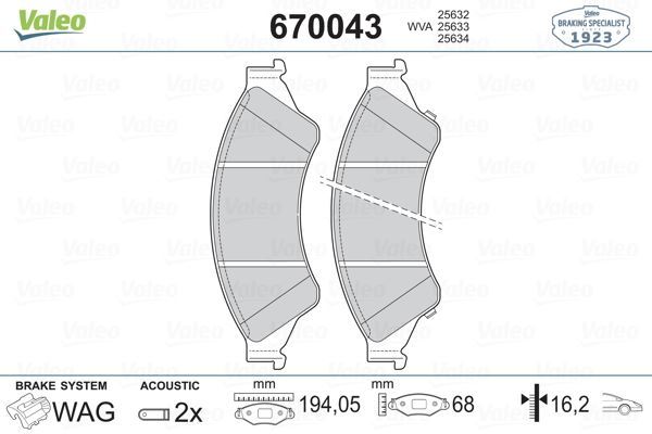VALEO 670043 BALATA ÖN DİSK FORD RANGER11=- MAZDA BT-50 11=-