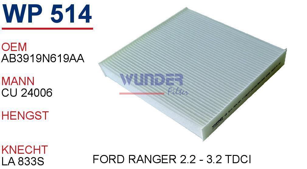 WUNDER WP514 POLEN FİLTRESİ - FORD RANGER 2.2 - 3.2 TDCİ