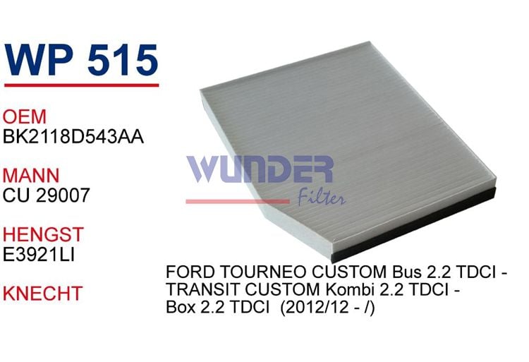 WUNDER WP515 POLEN FİLTRESİ - FORD TOURNEO CUSTOM Bus 2.2 TDCi -