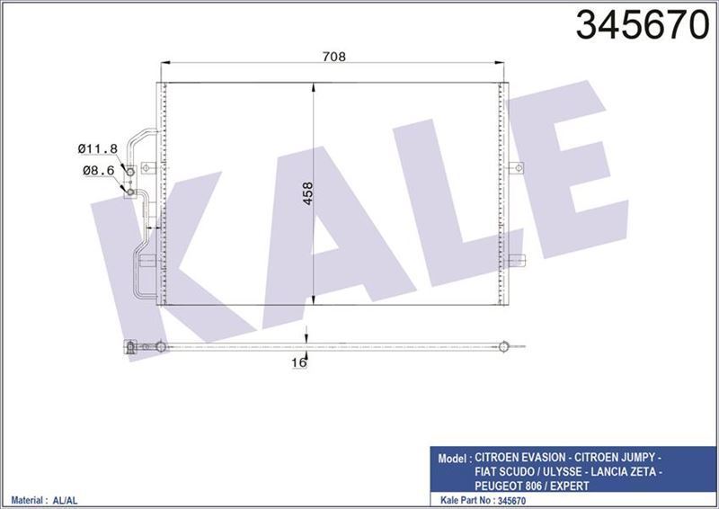 Kale 345670 Klima Radyatörü Ulysse 1994 Sonrası Scudo 1996 Sonrası / Zeta 1994 Sonrası / 806