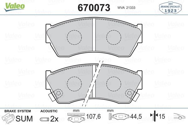 VALEO 670073 ÖN BALATA CHEVROLET GEO METRO