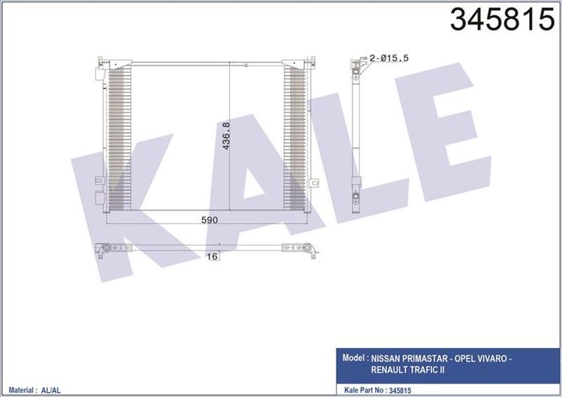 Kale 345815 Klima Radyatörü Trafıc Iı 06-2.0 16V 2.0Dcı 90 115 Hp