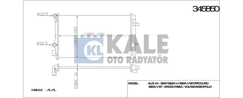 Kale 345850 Su Radyatörü Polo V 2009 Sonrası 1.4 Tsı 1.8 Tfsı 2.0 Tfsı / A