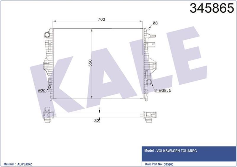 Kale 345865 Su Radyatörü Touareg 7P  2010 Sonrası 4.2 Fsı 4.2 Tdı 700X550X3