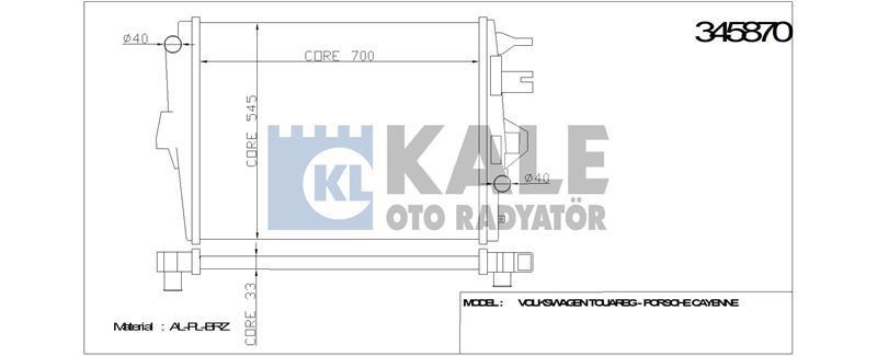 Kale 345870 Su Radyatörü Touareg 7P  2010 Sonrası 3.0 Tdı 3.0 Tsı 3.6 Fsı /