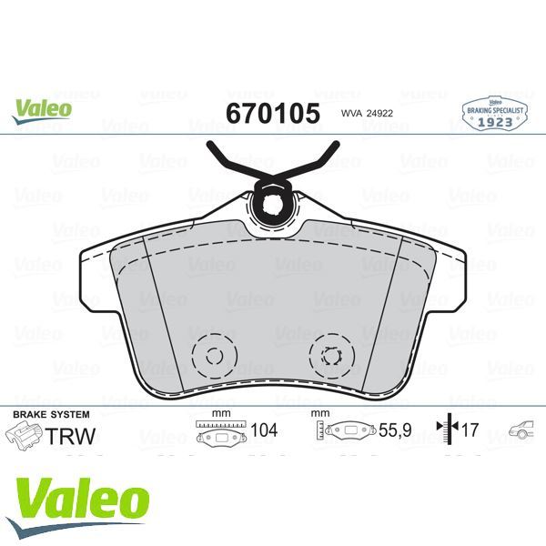 VALEO 670105 ARKA BALATA P308 1.6GTI 010=-P3008 1.6VTI-1.6THP-1.6