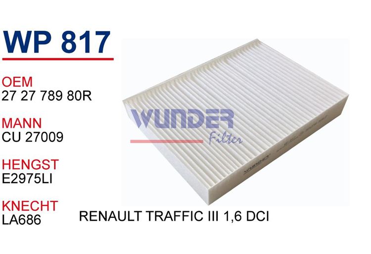 WUNDER WP817 POLEN  FİLTRESİ - RENAULT TRAFFİC III 1,6 DCİ