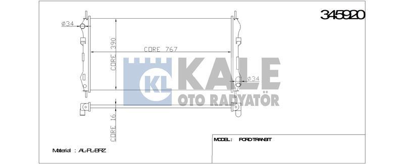 Kale 345920 Su Radyatörü Transıt 2000 Sonrası 2.0D 2.0 Tdcı 770X389X26