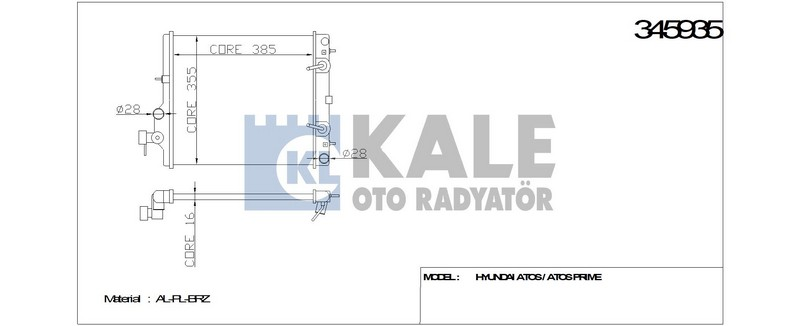 Kale 345935 Radyatör Hyundaı Atos 1.0I 12V 1997-2004 Otom 355X388X16