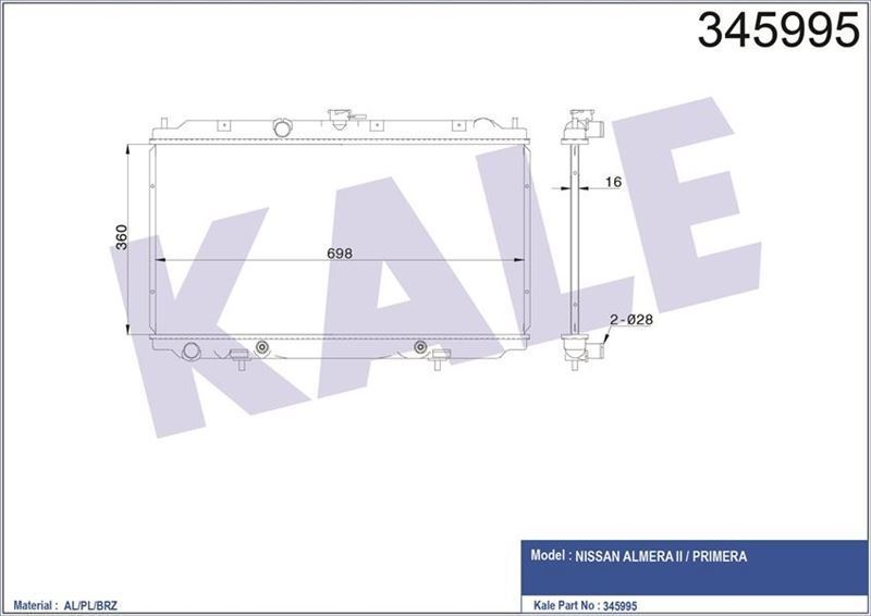 Kale 345995 Radyatör Almera 1.8 2000 Sonrası Prımera 1.6 1.8 2002 Sonrası 360X689X1