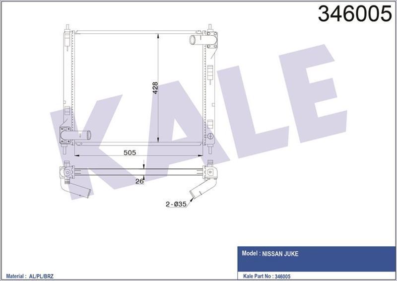 Kale 346005 Radyatör Juke 1.6  2010 Sonrası Mek 508X428X26 Al Pl Brz