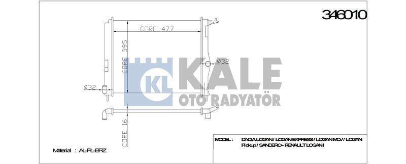 Kale 346010 Su Radyatörü Logan I 2004 Sonrası 1.2 16V 1.4I 1.6I 1.6 16V Sa