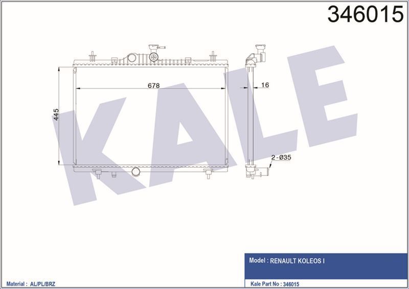Kale 346015 Su Radyatörü Koleos 2008 Sonrası 2.0 16V 2.5 16V Ac