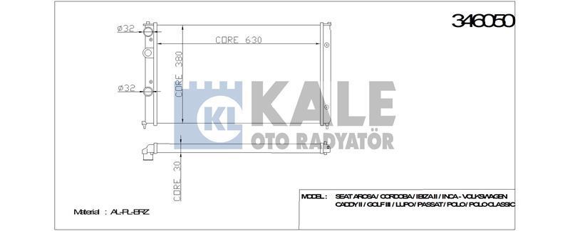 Kale 346050 Su Radyatörü Polo Iıı 6N 95-01 Lupo 98-03 1.0I 1.2 Td