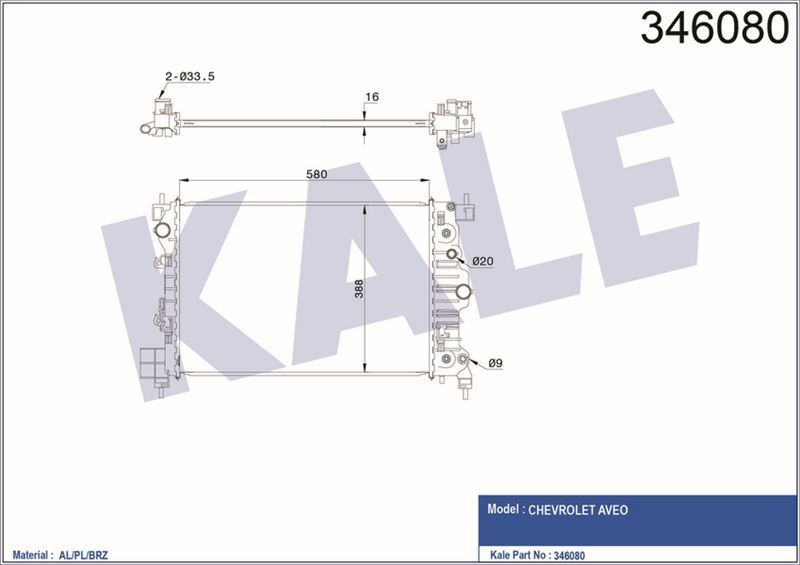 Kale 346080 Su Radyatörü Aveo T300  2011 Sonrası 1.6 16V At
