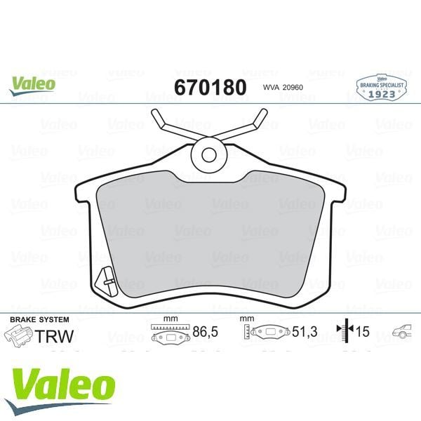 VALEO 670180 ARKA BALATA MGN II-LGN-GOLF III-IV-PASSAT III-POLO-C