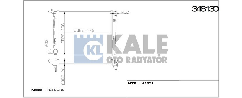 Kale 346130 Radyatör Soul 1.6İ 2009 Sonrası Otom 480X398X16 Al Pl Brz