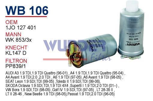 WUNDER WB106 MAZOT FİLTRESİ - VOLKSWAGEN LT 35 - GOLF IV - BORA T