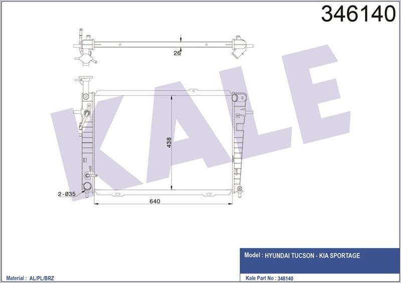 Kale 346140 Radyatör Tucson Sportage 2.7 04-10 Otom.Sanz + Ac + -