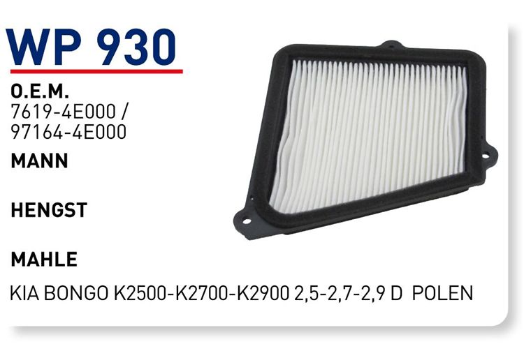 WUNDER WP930 POLEN  FİLTRESİ - KİA BONGO K2500-K2700-K2900 2,5-2,