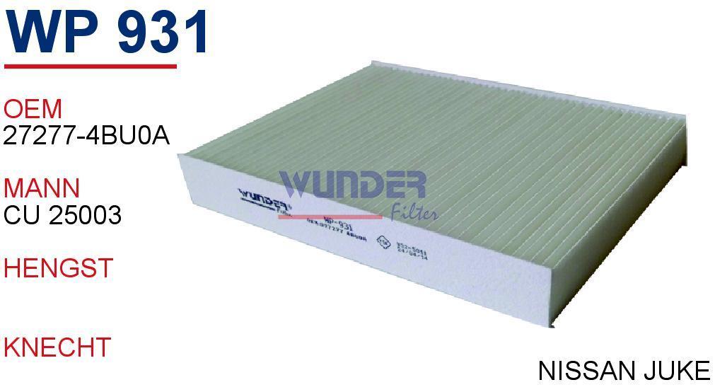 WUNDER WP931 POLEN  FİLTRESİ - NiSSAN QASHGAi