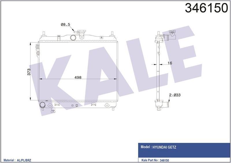 Kale 346150 Radyatör Getz 03-05 1.3 1.6 Mek + Ac + Klimasız 494X3