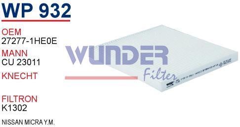 WUNDER WP932 POLEN  FİLTRESİ - NİSSAN MİCRA Y.MODEL