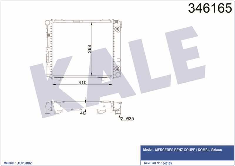Kale 346165 Su Radyatörü Coupe Kombı Saloon