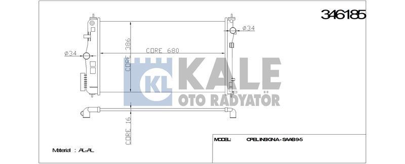 Kale 346185 Su Radyatörü Insıgnıa 2008 Sonrası 2.0 16V At / Malıbu  2012 Sonrası 2.4