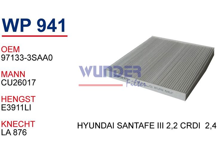WUNDER WP941 POLEN FİLTRESİ - KİA OPTİMA 1,7 CRDİ - 2,0-2,4