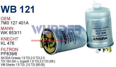 WUNDER WB121 MAZOT FİLTRESİ - VOLKSWAGEN SHARAN 1.9 TDI