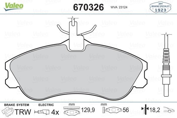 VALEO 670326 ÖN BALATA PARTNER-BERLINGO 07/96=- XSARA 04/97=- P30