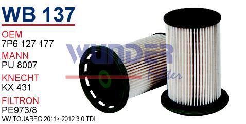 WUNDER WB137 MAZOT FİLTRESİ - VOLKWAGEN TOUAREG 2011-2012 3.0 TDİ