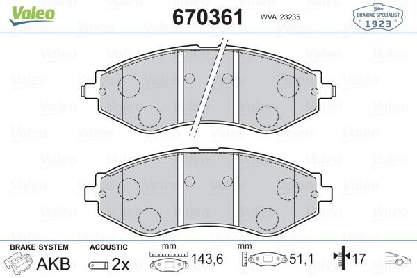 VALEO 670361 ÖN BALATA FİŞLİ NUBIRA 1.6/2.0CDX 97-99 - LEGANZA 2.