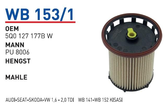 WUNDER WB153/1 MAZOT FİLTRESİ - AUDI-SEAT-SKODA-VW 1,6 - 2,0 TDI