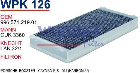 WUNDER WPK126 POLEN FİLTRESİ - PORSCHE BOXSTER - CAYMAN R,S - 911
