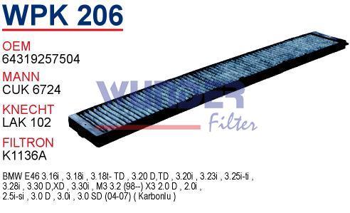 WUNDER WPK206 POLEN FİLTRESİ - BMW 3 SERiE E46 (KARBONLU)