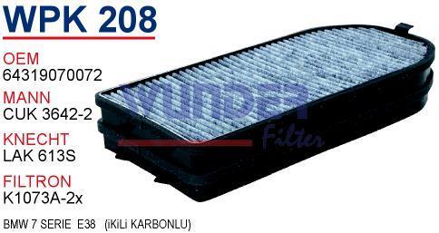 WUNDER WPK208 POLEN FİLTRESİ - BMW 7 SERiE E38 (iKiLi KARBONLU)