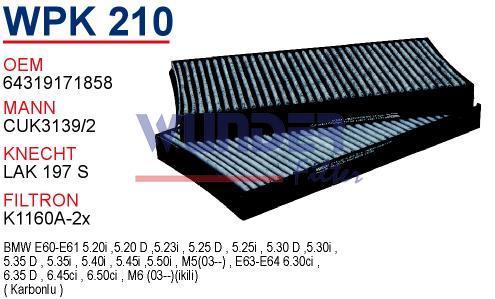 WUNDER WPK210 POLEN FİLTRESİ - BMW 5 SERİE -6 SERİE E60 (iKiLi KA