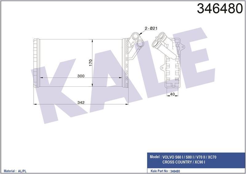 Kale 346480 Kalorifer Radyatörü Ulysse 1994 Sonrası Scudo 1995 Sonrası / Zeta 1994 Sonrası /