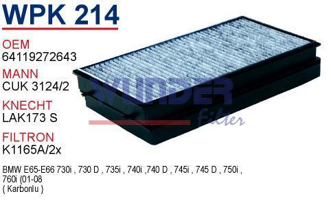 WUNDER WPK214 POLEN FİLTRESİ - BMW 7 SERİE E65 (İKİLİ KARBONLU)