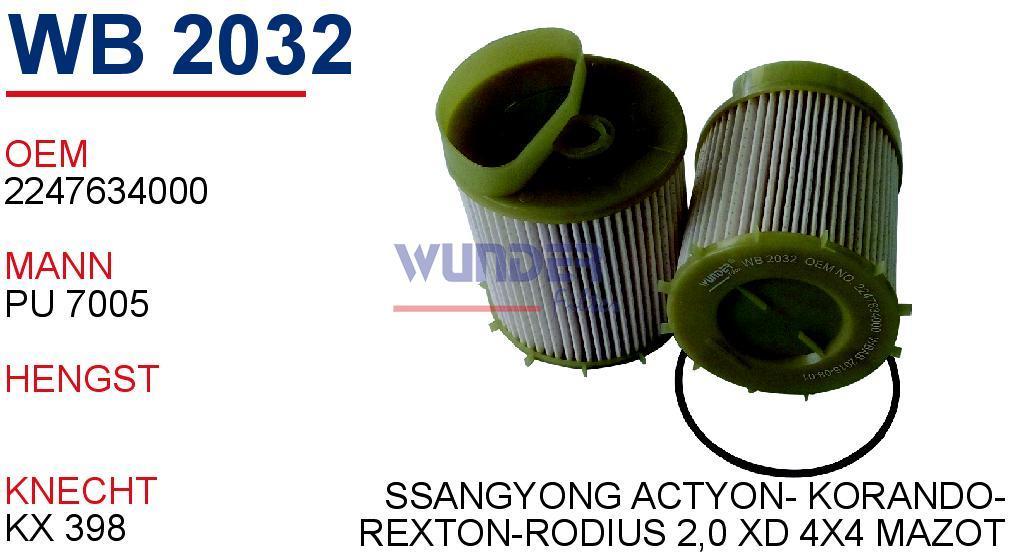 WUNDER WB2032 MAZOT  FİLTRESİ - SSANGYONG ACTYON-KORANDO-REXTON-R