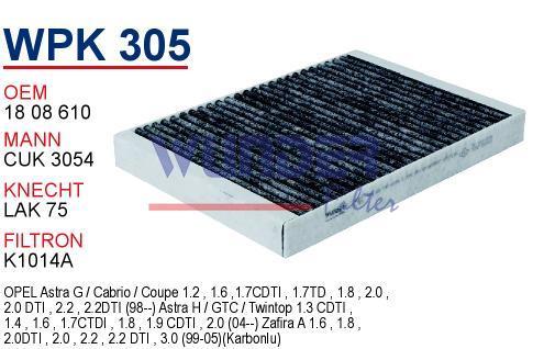 WUNDER WPK305 POLEN  FİLTRESİ - OPEL ASTRA G 2001