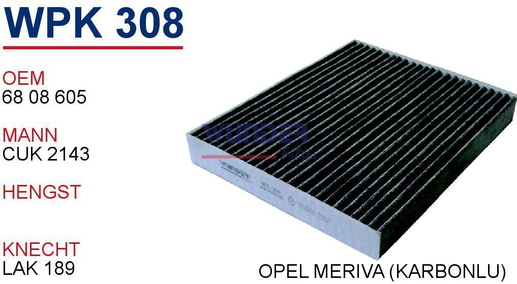 WUNDER WPK308 POLEN  FİLTRESİ - OPEL MERİVA