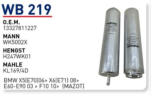 WUNDER WB219 MAZOT FİLTRESİ - BMW X5(E70)06- X6(E71) 08- E60-E90