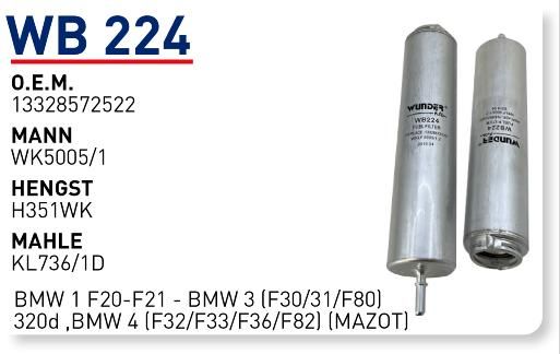 WUNDER WB224 MAZOT FİLTRESİ - BMW 1 F20-F21 - BMW 3 (F30/31/F80)